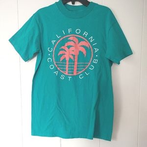 Vintage 80's Hanes Beefy California Coast Club TShirt Sz M Single Stitch Teal